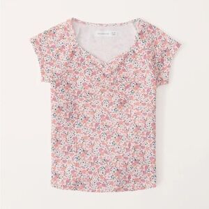 ABERCROMBIE KIDS Floral Pink V-Neck Cinch Front Ribbed Tee NWOT